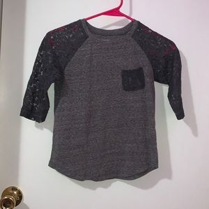 Grey Short Sleeve Tee with Mesh Sleeves.